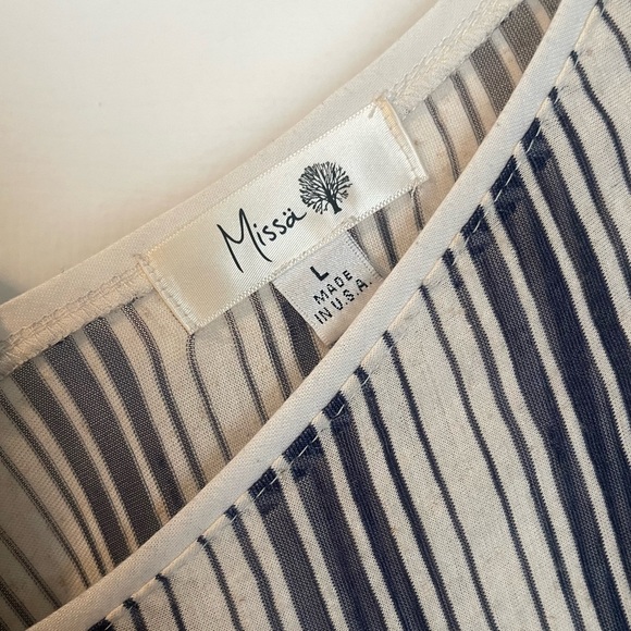 Nordstrom Missa Long Sleeve V-neck Lightweight Top Blue Ivory Diagonal Stripes L - Picture 4 of 6